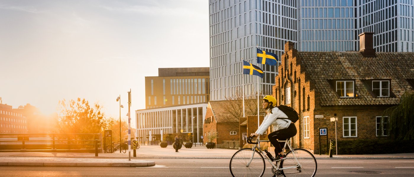 biker in Malmö by the sunset