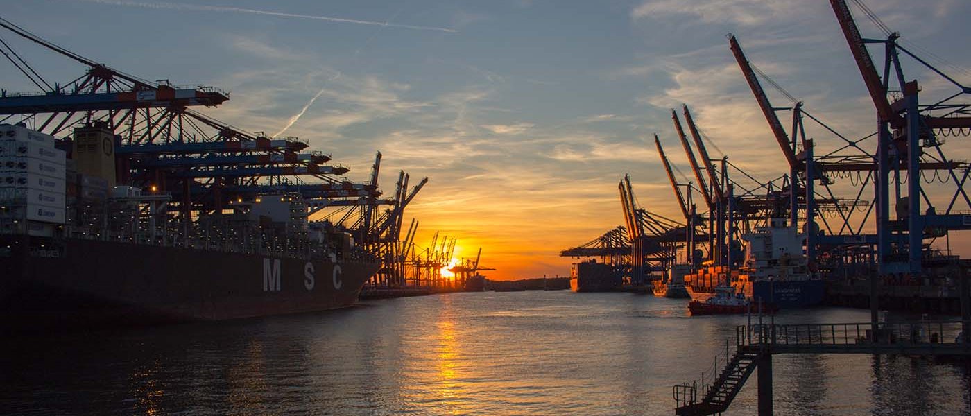 Hamburg Harbour at sunset