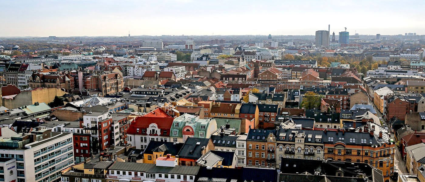 Drone view over Malmo city