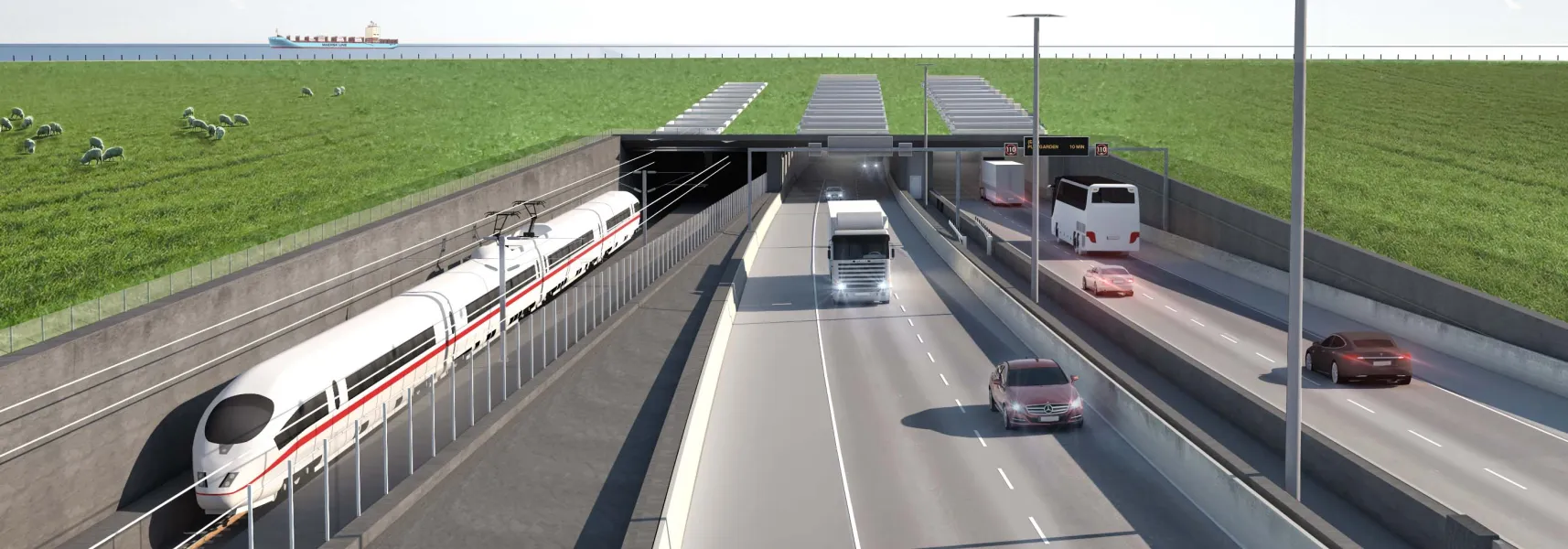 Traffic on a road with train