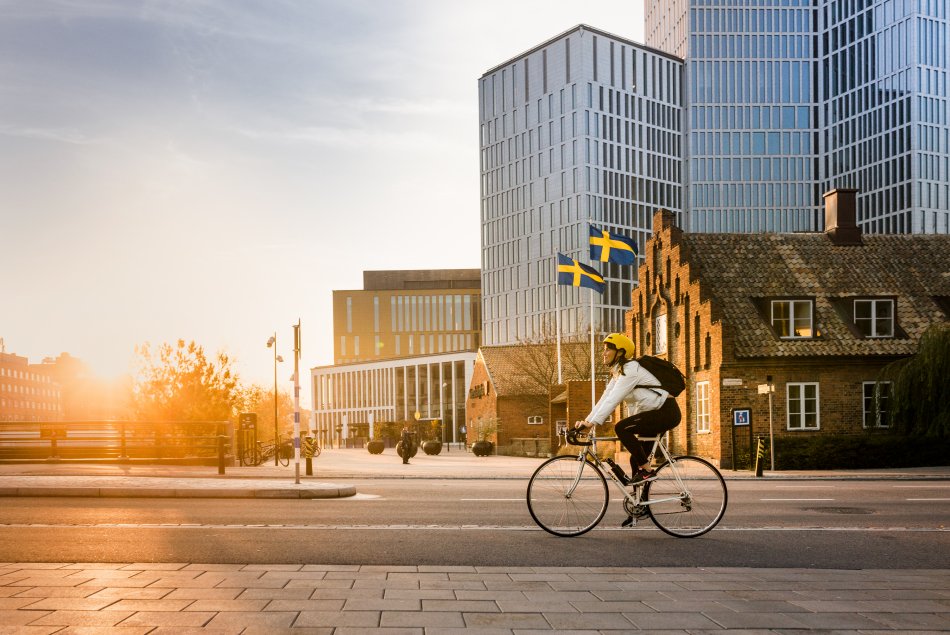 biker in Malmö by the sunset