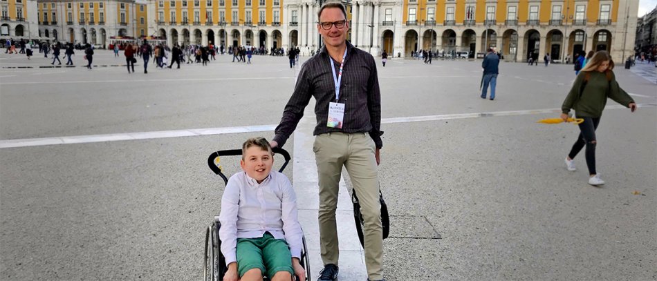 Sebastien and his son Teo in Lisbon during a tech event.