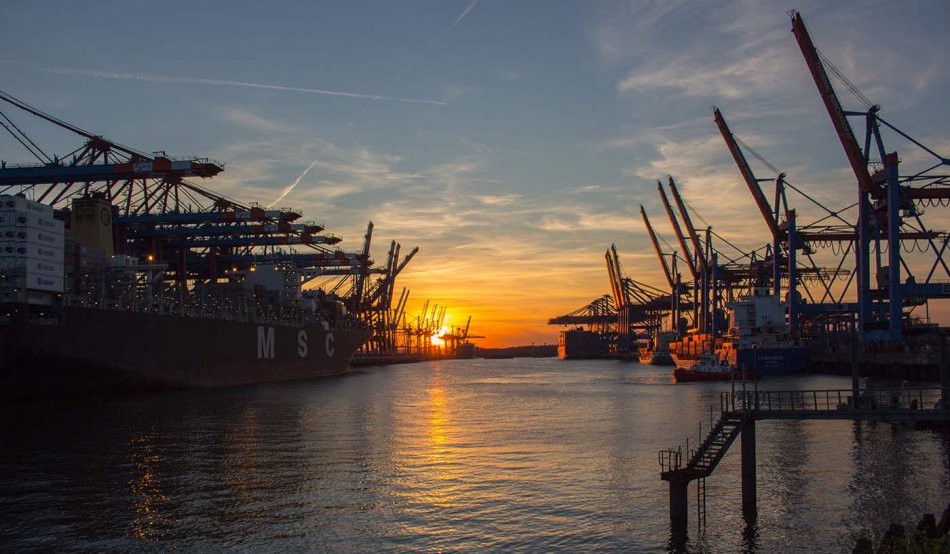 Hamburg Harbour at sunset