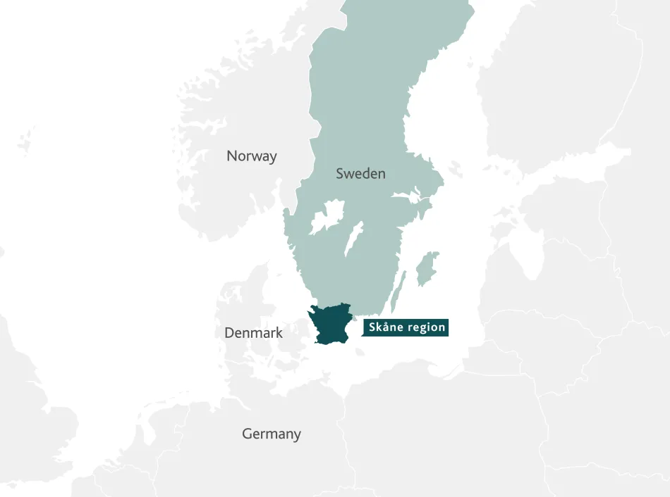 A graphical map over som countries in Europe. 