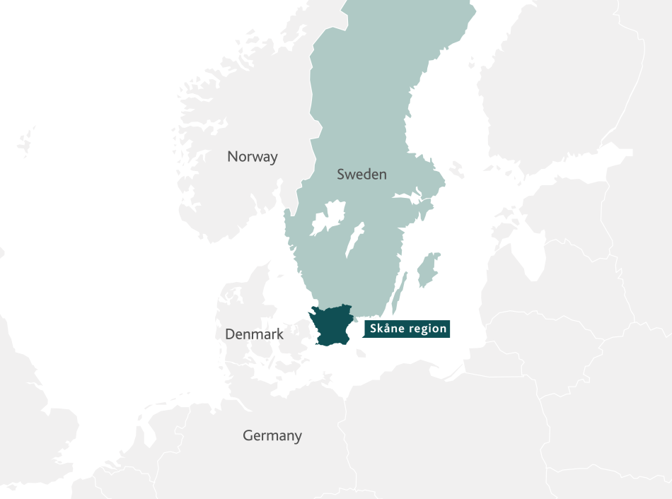 A graphical map over som countries in Europe. 