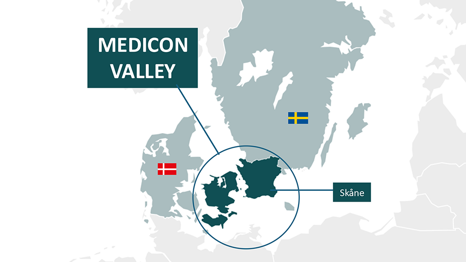 Medicon Valley map showing Denmark and Sweden