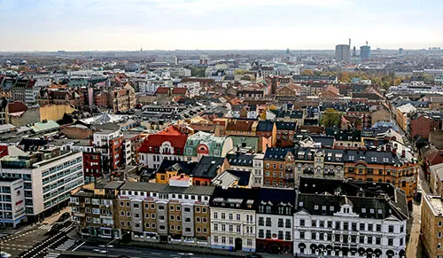 Drone image over Malmo city